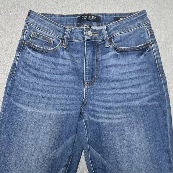 Judy Blue Jeans Womens 25x28 Blue Slim Fit Denim Mid Rise Medium Wash Stretch - Picture 2 of 11
